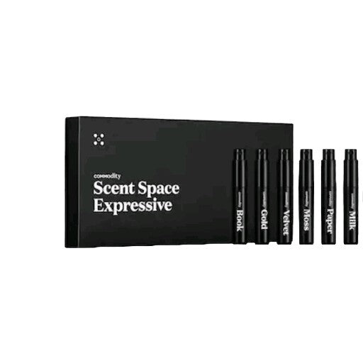 New COMMODITY Fragrances Scent Space Personal Set 6 Fragrance Sampler Gold, Book0