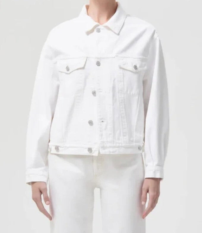 NEW AGOLDE CHARLI Oversized Denim Jacket JEAN WHITE IVORY BUTTON SIZE Sm Small0