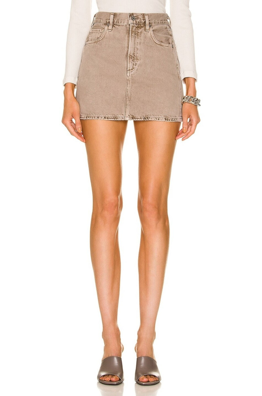 $198 Citizens of Humanity Denim Beatnik Straight Mini Skirt Sz 27 Ponytail COH0