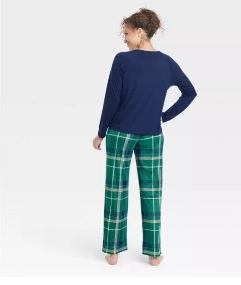 NWT Stars Above L Soft Micro Fleece Pajama Pants Loungewear Navy & Plaid Lg 2