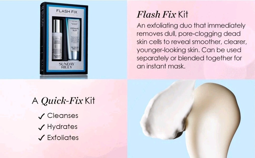 Sunday Riley Flash Fix Good Genes .27oz & Ceramic Slip 1oz Travel Mini Duo New2