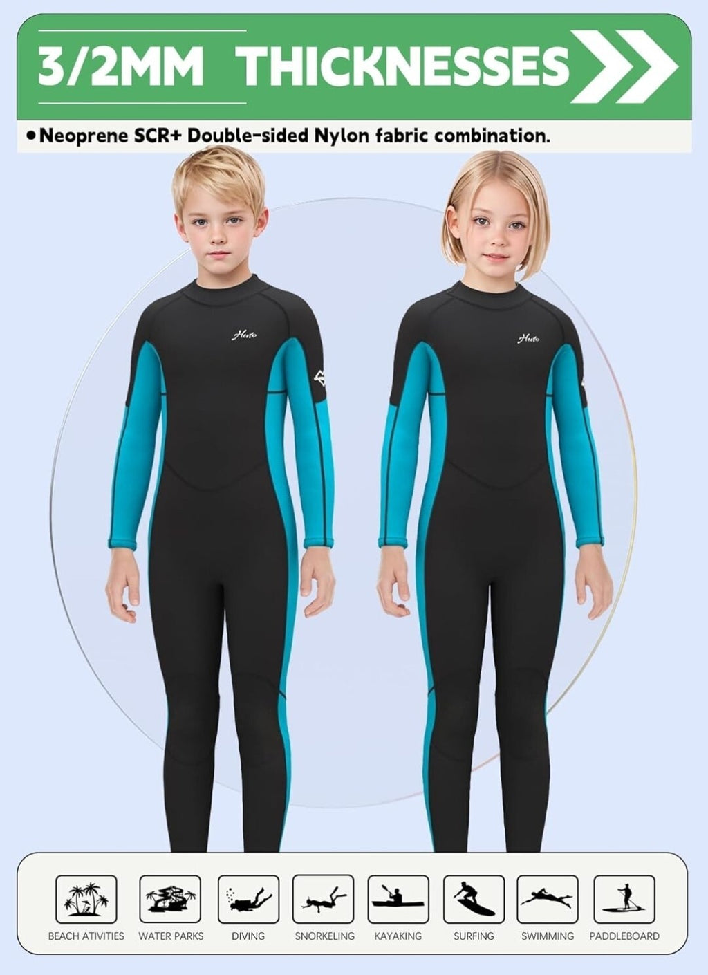 Hevto Sz 3 Wetsuit Kids Youth Boys Girls 2.5mm Neoprene Zip Full Wet Suit Diving3