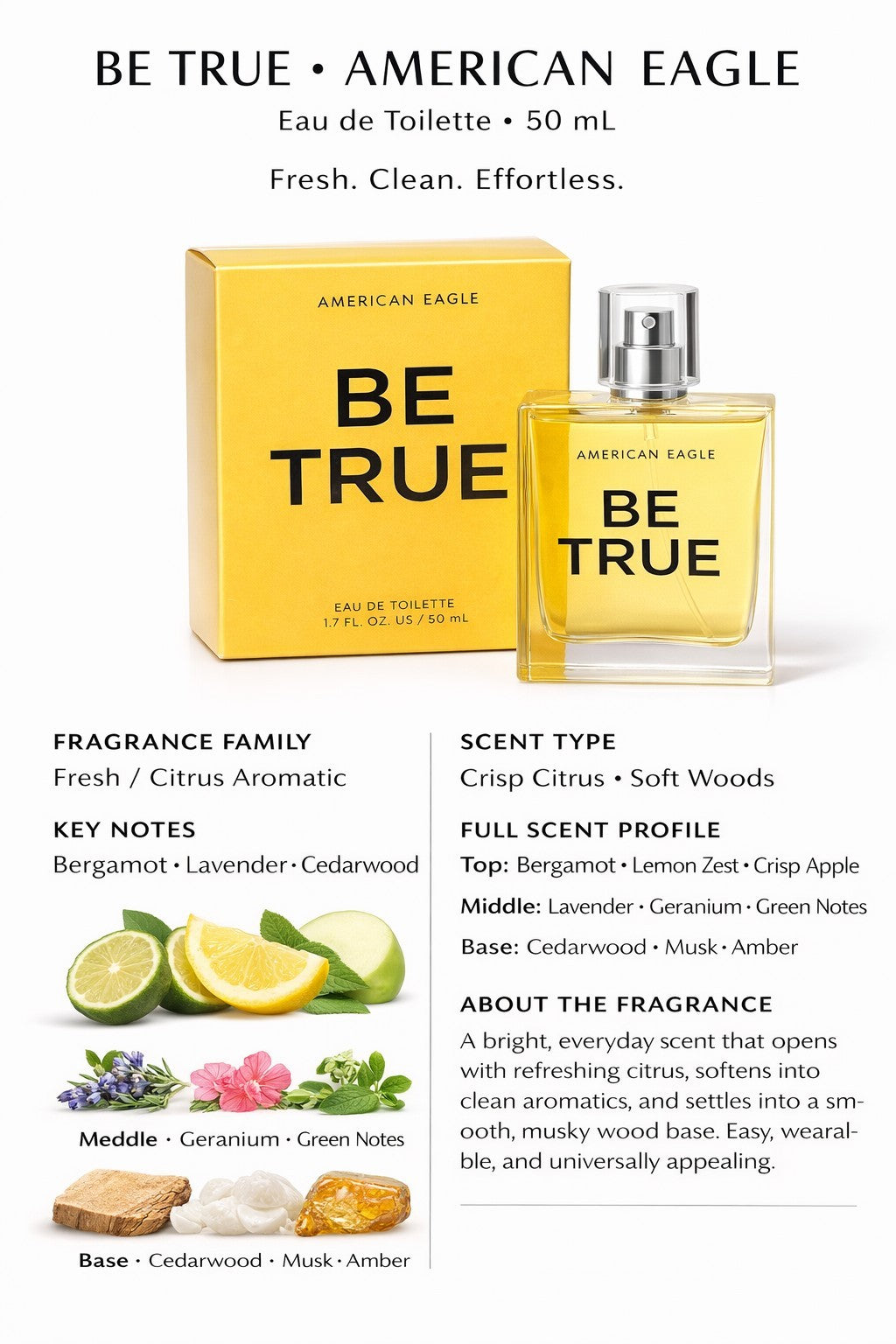 American Eagle Be True Perfume 50ml 1.7oz Full Size Brand New Sealed U.S.1
