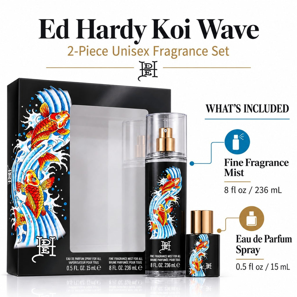 Ed Hardy Koi Wave Unisex Gift Set 2pc Eau de Parfum 0.5 oz & Body Mist 8 oz1