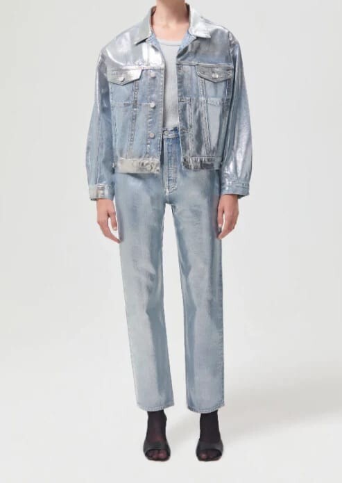 NEW AGOLDE CHARLI Oversized Denim Jacket JEAN Tinfoil Siver SIZE Sm Small1