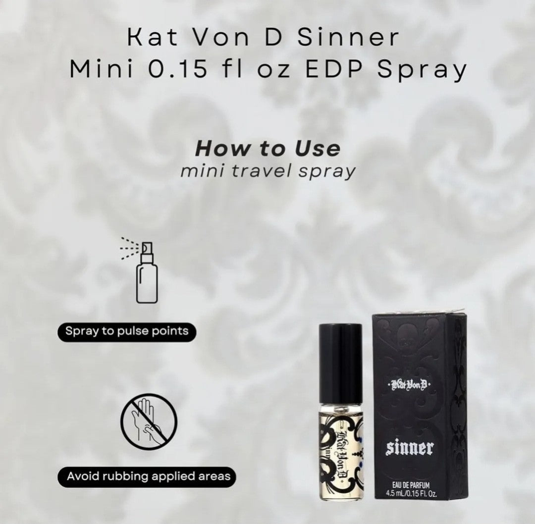 KAT VON D SINNER Perfume EAU DE PARFUM SPRAY KVD EDP Vegan Mini 4.5ml .15oz 5