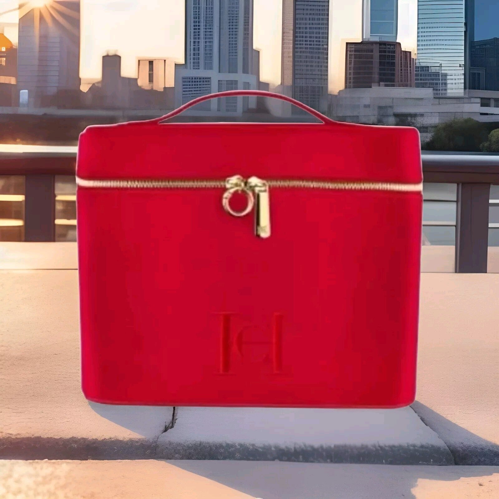 CAROLINA HERRERA Makeup Vanity Case Red Toiletry Pouch Cosmetic Bag CH NEW YORK 0