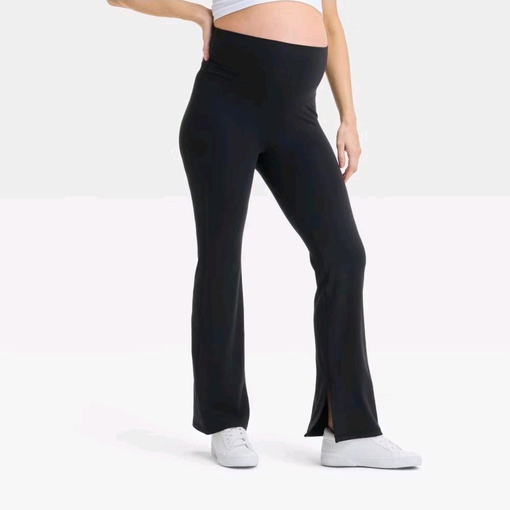2 High-Rise Over Belly Slit Flare Maternity Leggings Isabel Lot Large0