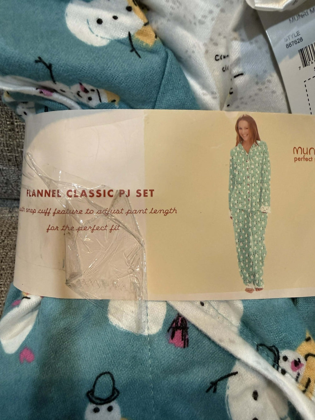 New Munki Munki Women's XXL Turquoise Snowman Flannel Pajama Set 2XL 1