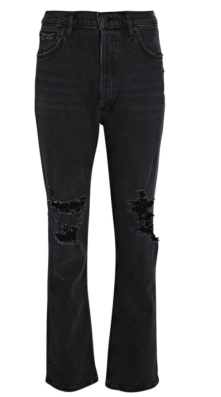 Citizens of Humanity Charlotte Jeans High Rise Straight Distressed Black Sz 27 41