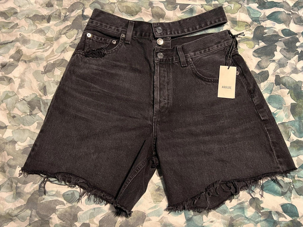Nwt AGOLDE Broken Waistband Black denim Jeans Shorts Pockets Women’s 27 See Desc4