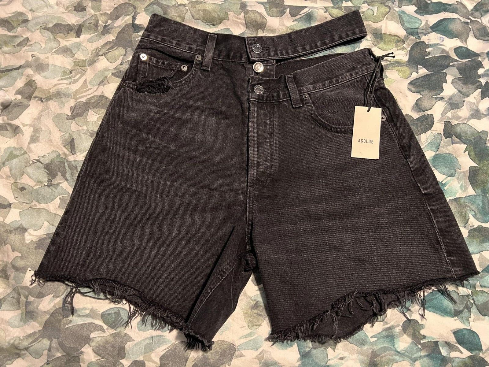 Nwt AGOLDE Broken Waistband Black denim Jeans Shorts Pockets Women’s 27 See Desc4