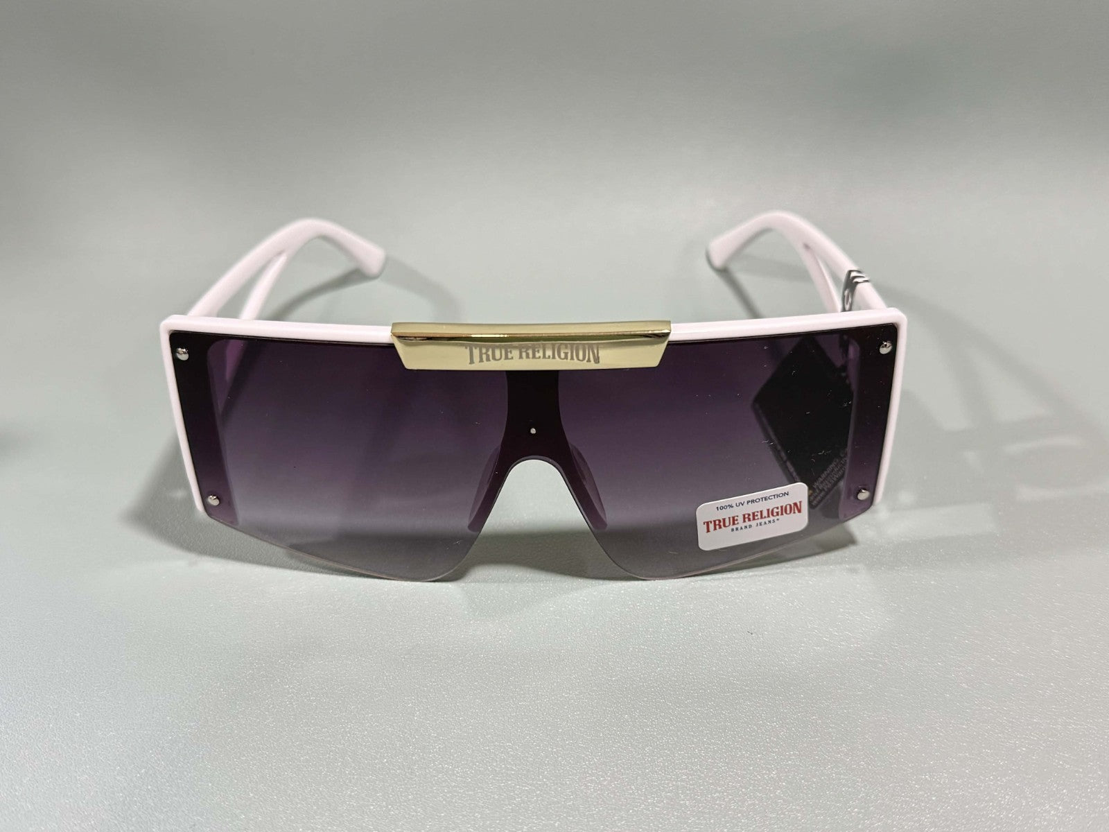 New Original TRUE RELIGION Square Sunglasses Mirrored Gold White TR56852XK0