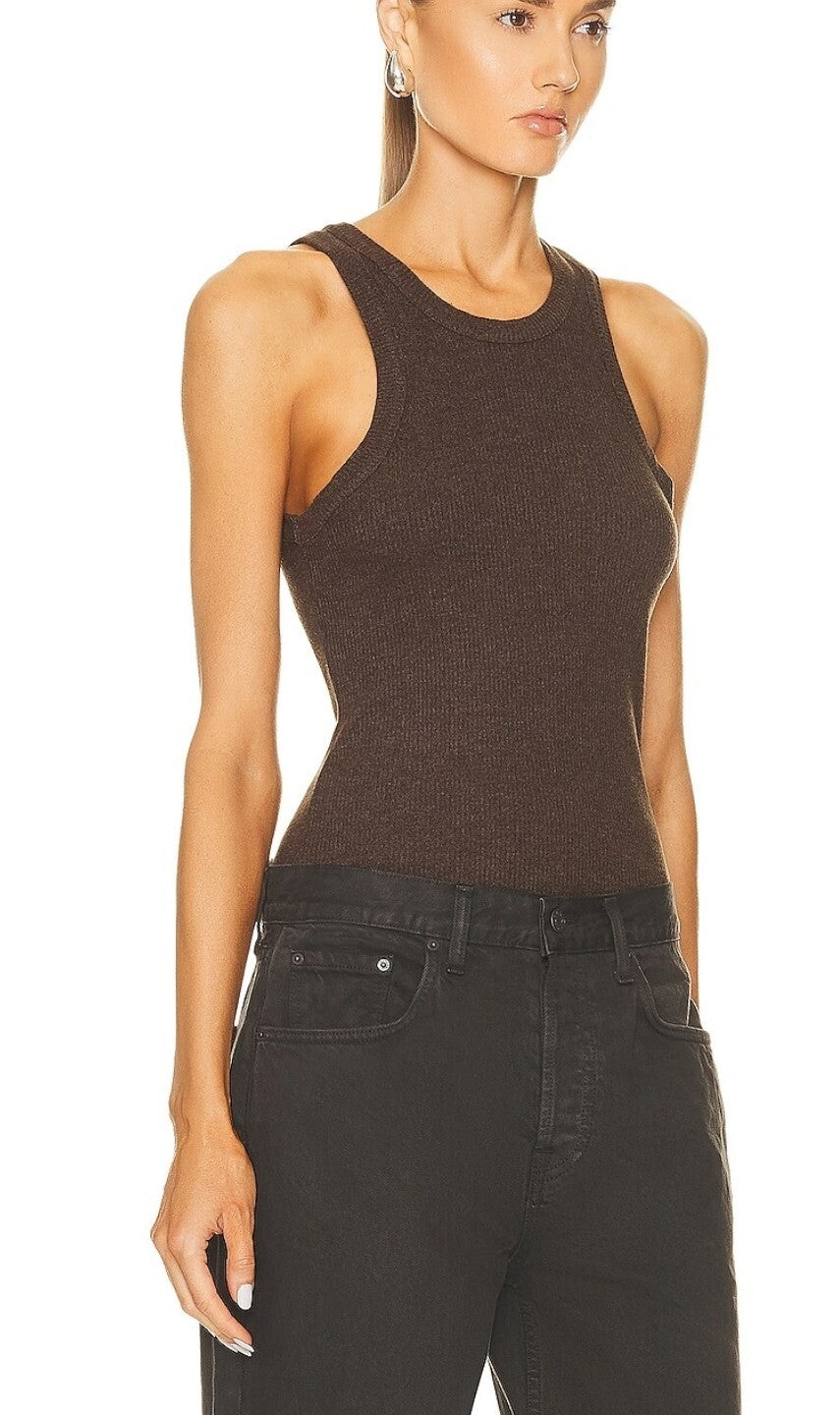 AGOLDE Bailey Scoop Arm Ribbed Knit Tank Top In Lizard  Size Sm NWT 1