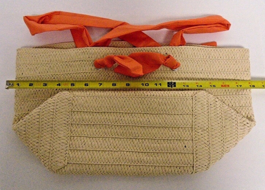 Neiman Marcus Straw Tote Bags  Beige Rattan, Orange Fabric Handles4