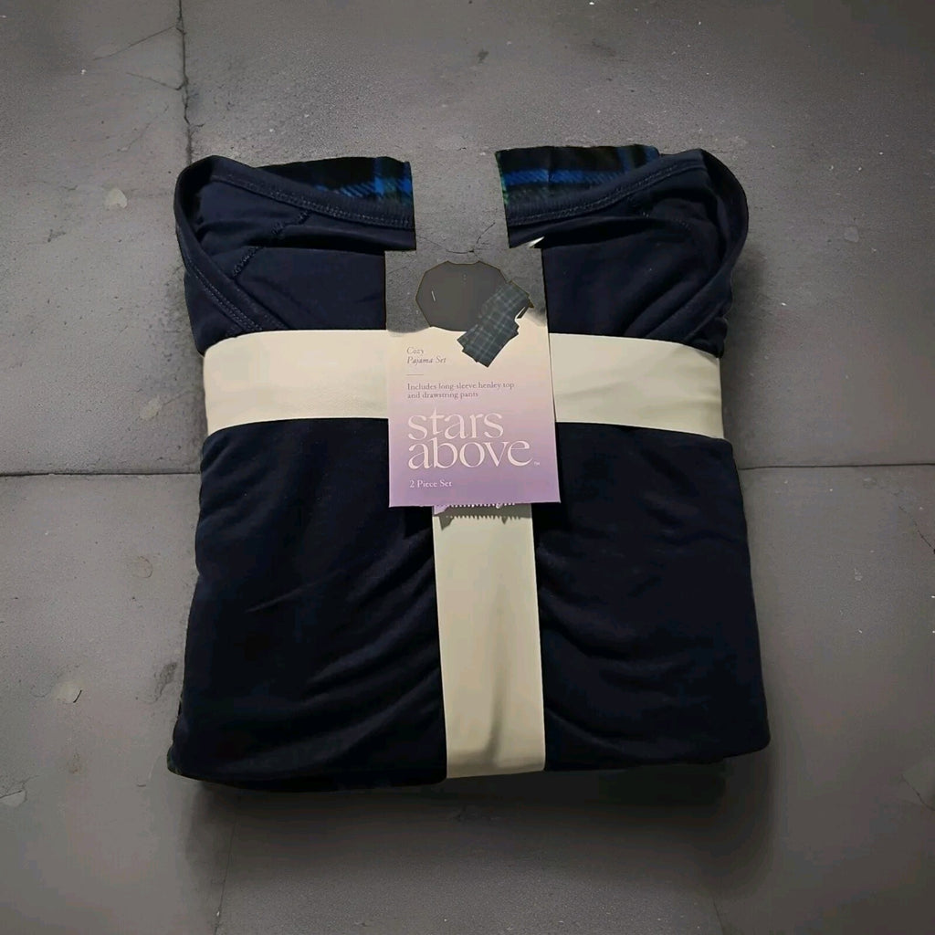 NWT Stars Above L Soft Micro Fleece Pajama Pants Loungewear Navy & Plaid Lg 0