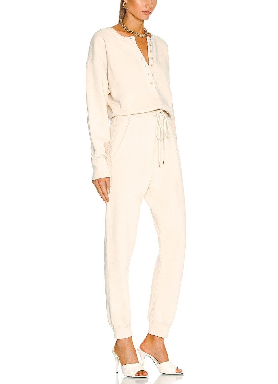 Citizens of Humanity Women's Cream LouLou 100% Cotton Fleece Jumpsuit SM Romper2
