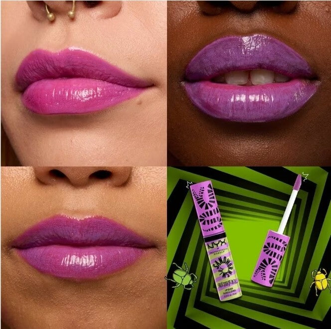 NYX BEETLEJUICE SANDWORM SWIRL BUTTER LIP GLOSS “ GREEN+ PURPLE 02”2
