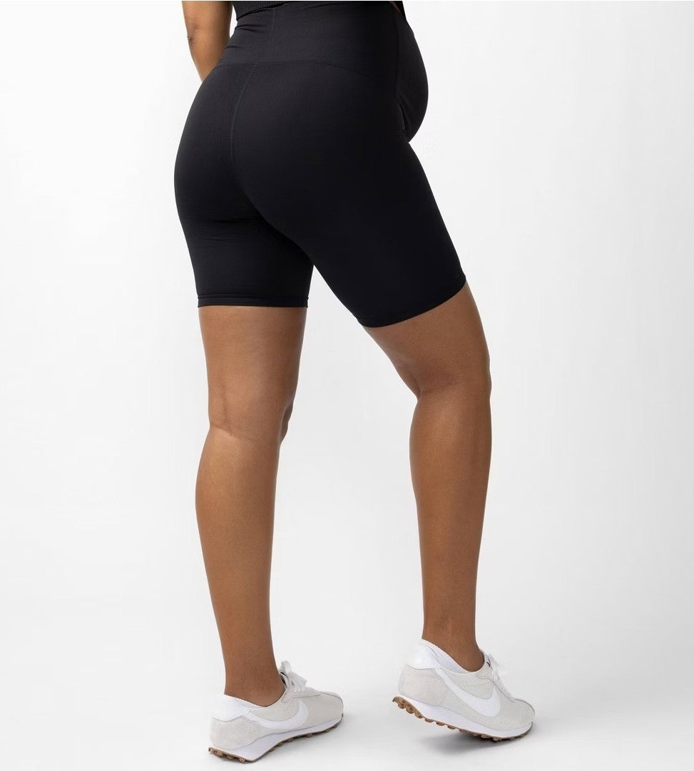 Isabel by Ingrid & Isabel Maternity Black Ribbed Biker Shorts Pull-On Stretch S1