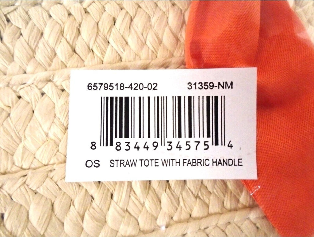 Neiman Marcus Straw Tote Bags  Beige Rattan, Orange Fabric Handles6