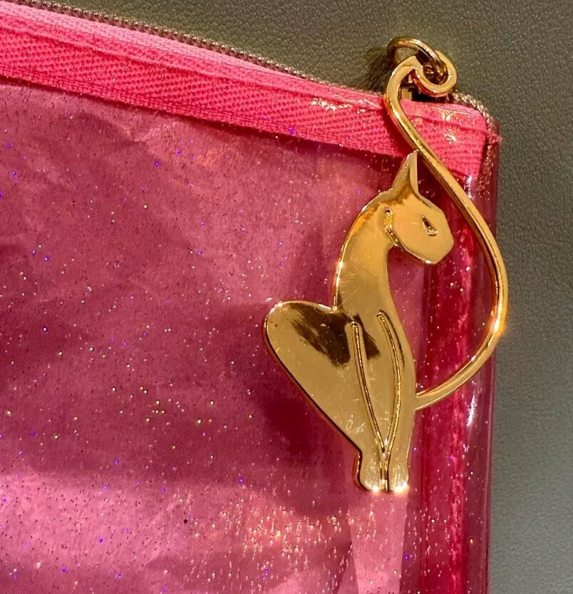 Y2k Baby Phat Pink Makeup Small Zip Bag Gold Cat  Logo Zipper- Glam Bling ️ 2