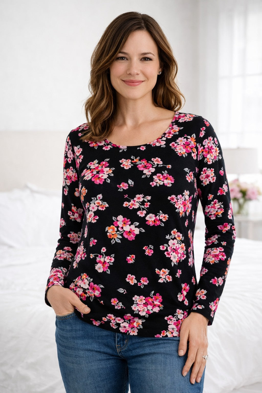 Vera Bradley Womens Top XS Floral Rare Breast Cancer Awareness Long Sleeve NWT0