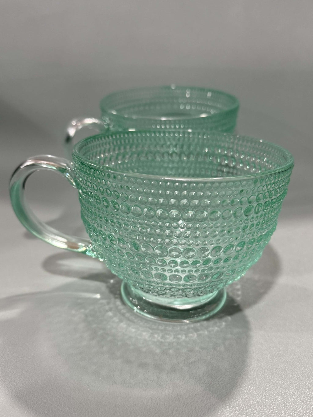 Seafoam Green, Bubble Bead Raised Texture 13.5 Oz Durable Glass Tea Cup Mug Set5