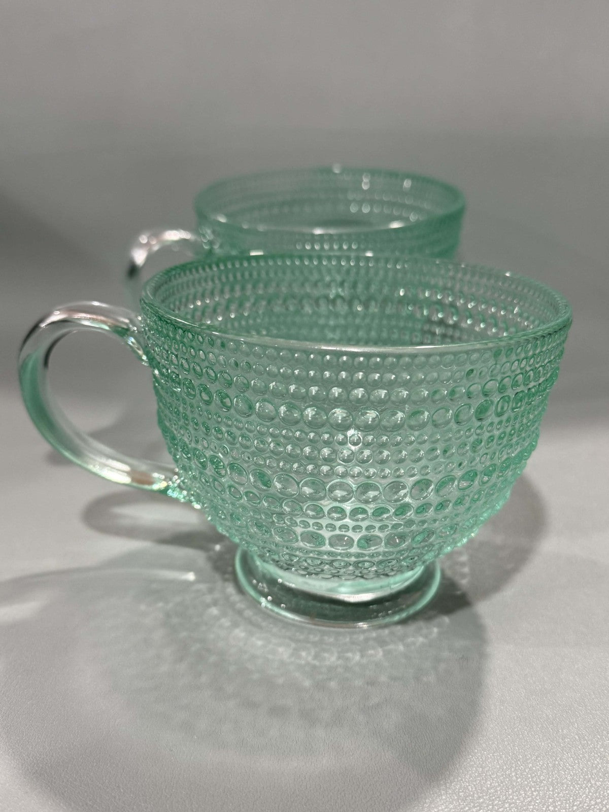 Seafoam Green, Bubble Bead Raised Texture 13.5 Oz Durable Glass Tea Cup Mug Set5