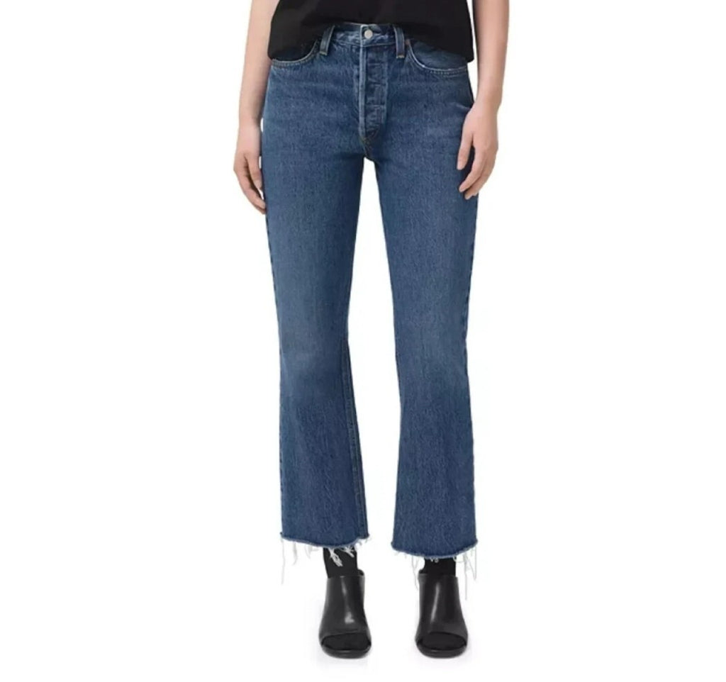 New AGOLDE Mid Rise Raw Hem Relaxed Boot Cut Jeans in Sphere, Size 27 Sz 4 Mom0