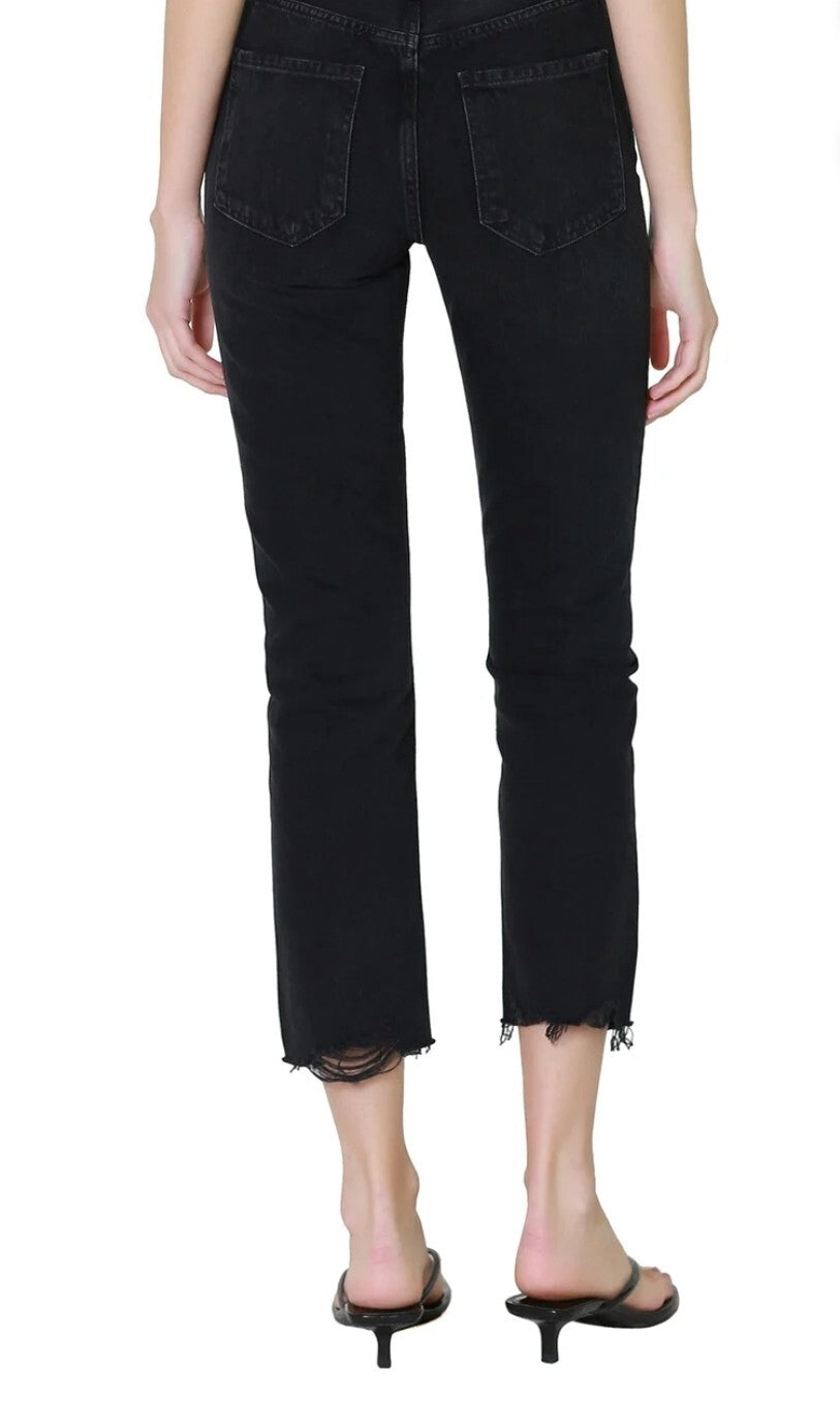 $ 198 AGOLDE Riley High Rise Straight Crop Jeans in Mascara Blk Sz 27 A056G-11572