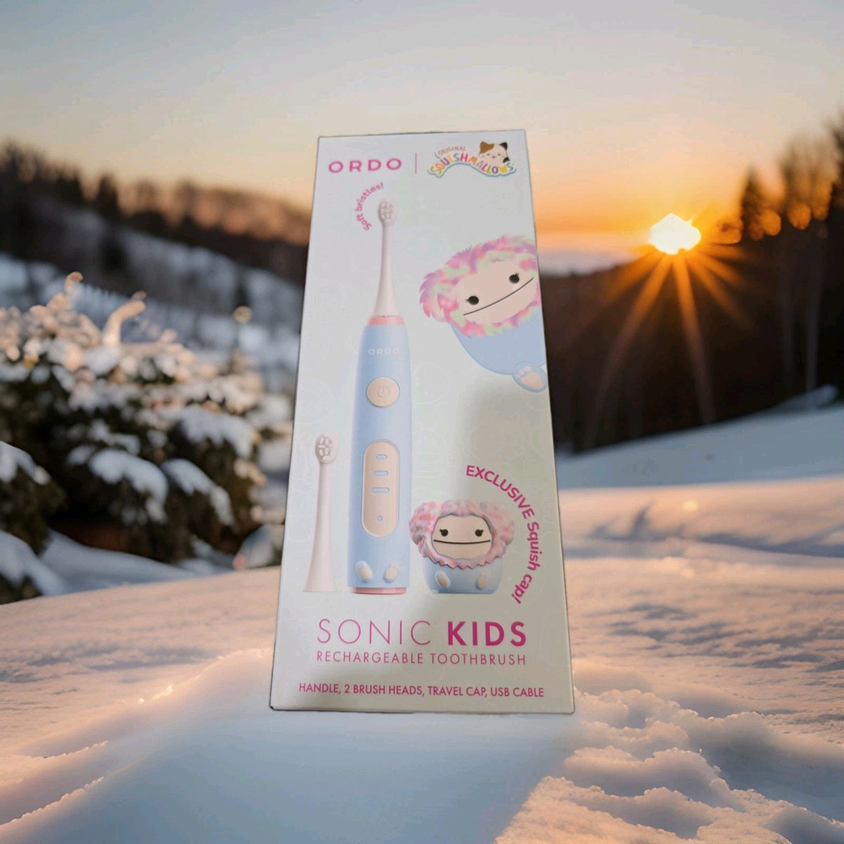 ORDO Squishmallows Kids Rechargeable Sonic Toothbrush Zozo Blue Pink +Squish Cap6