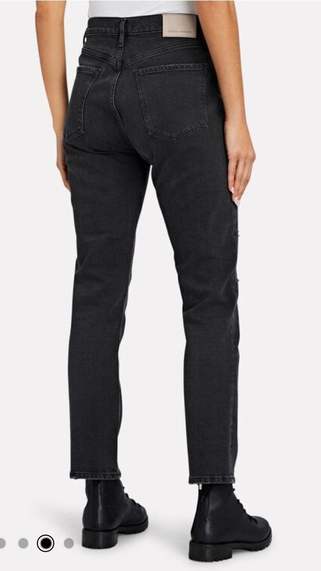Citizens of Humanity Charlotte Jeans High Rise Straight Distressed Black Sz 27 43