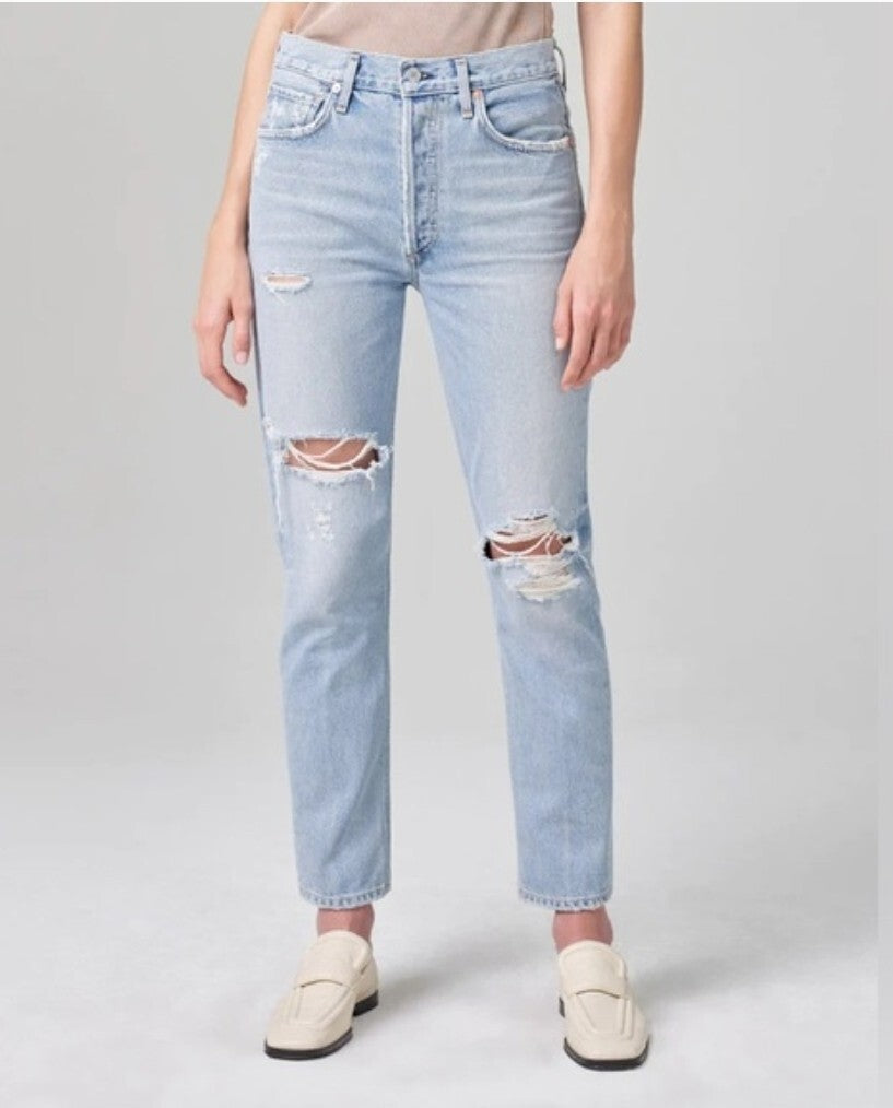 Citizens of Humanity Charlotte Jeans High Rise Straight Aspen Distress Sz 27 40