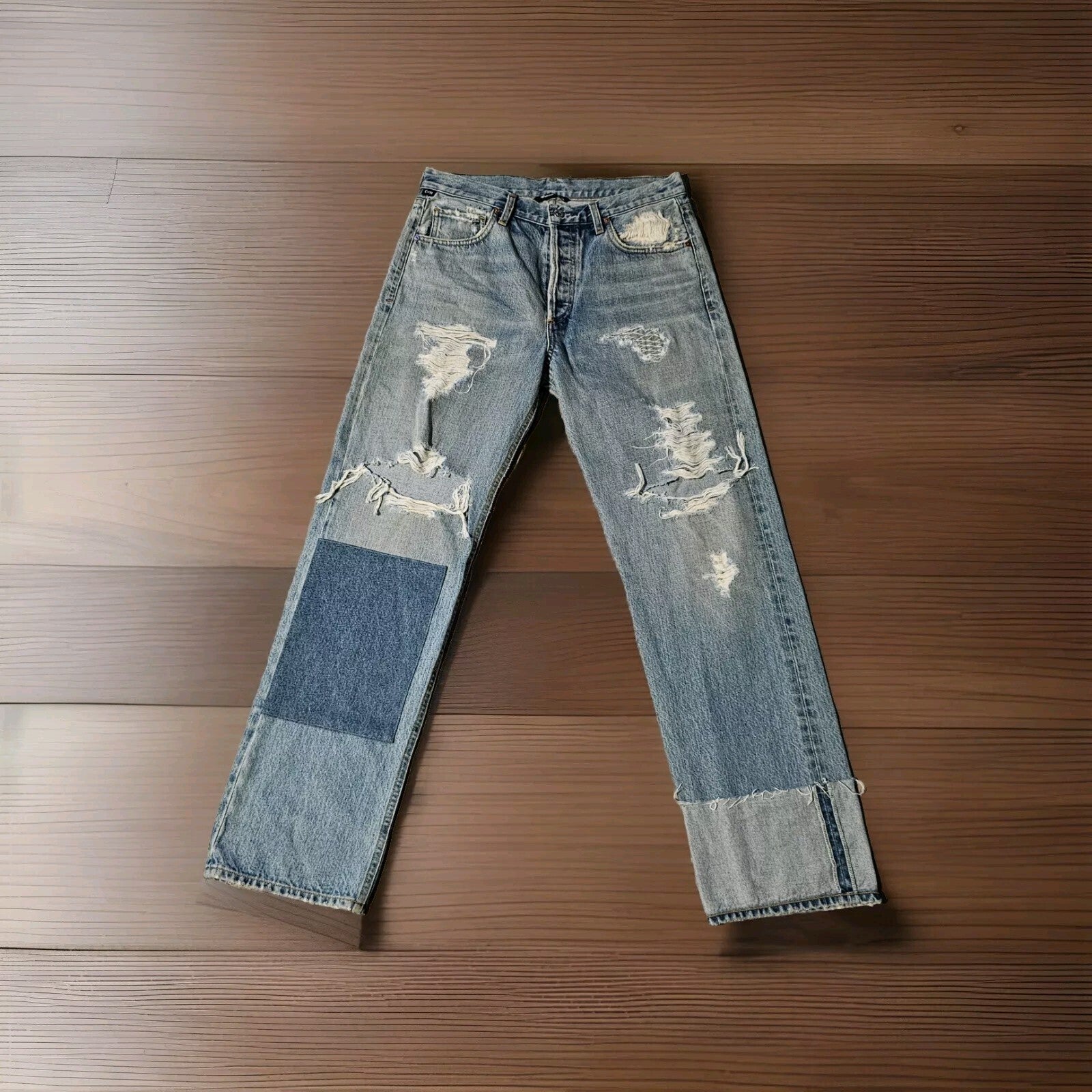 Citizens of Humanity Anais Patched Jeans High Rise Straight Distress Sz 27 4 NWO0