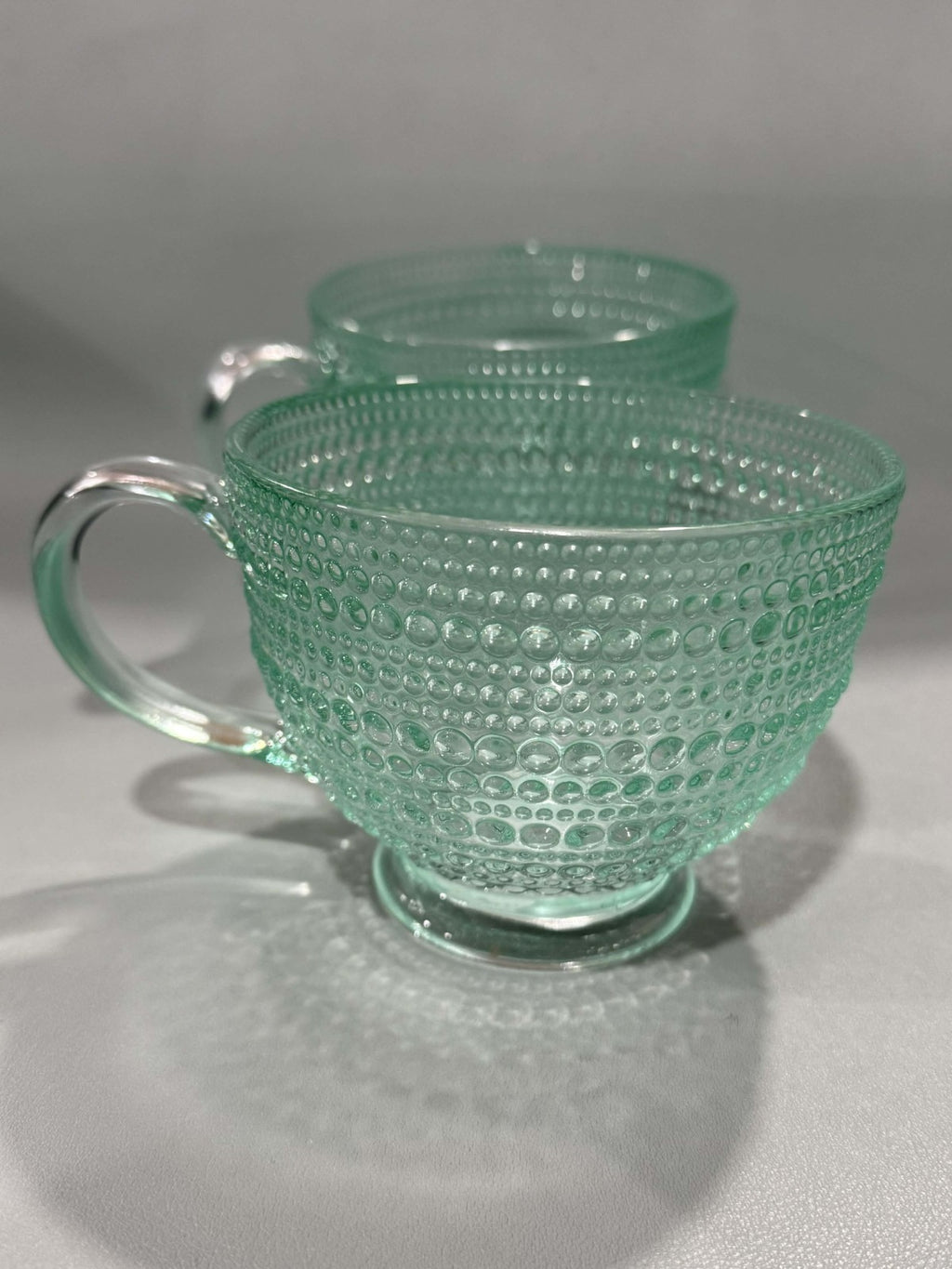 Seafoam Green, Bubble Bead Raised Texture 13.5 Oz Durable Glass Tea Cup Mug Set4