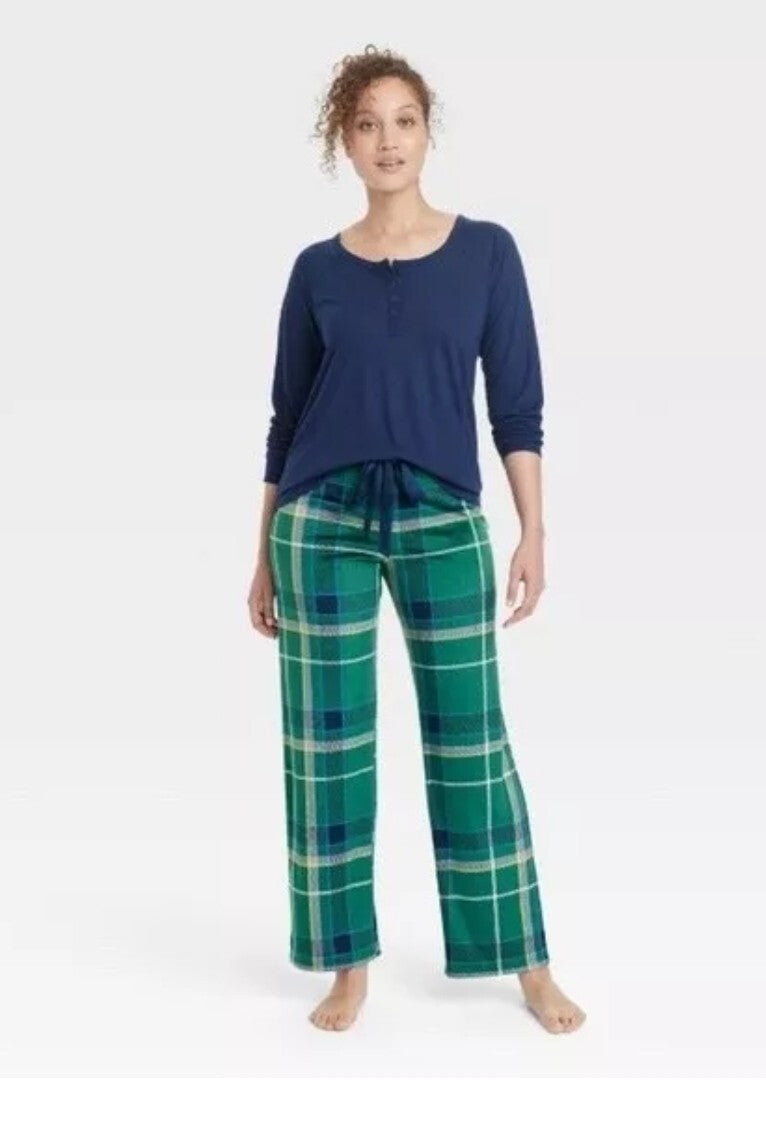 NWT Stars Above L Soft Micro Fleece Pajama Pants Loungewear Navy & Plaid Lg 1