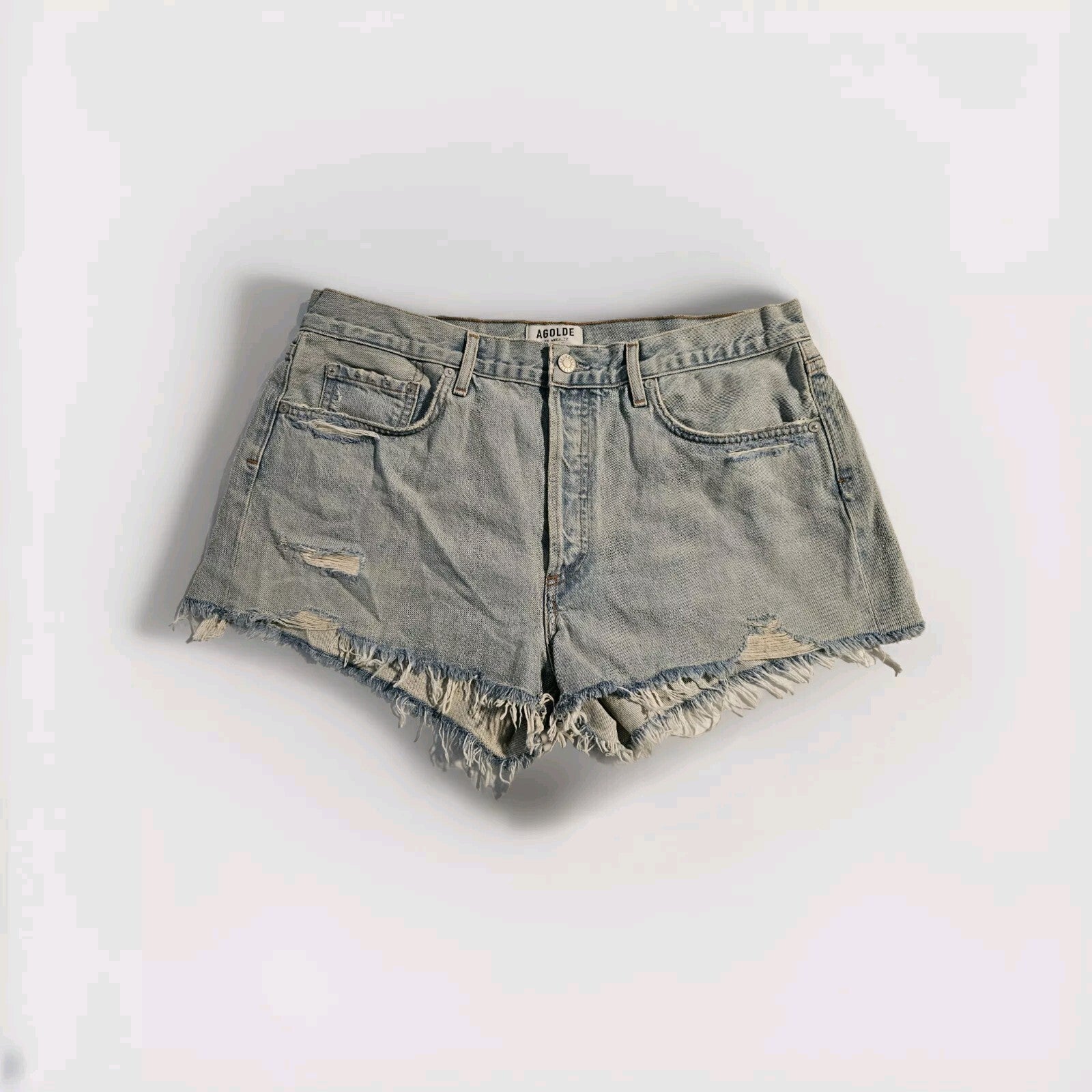 Agolde Jean Shorts Womens Size 32 Blue Parker Distressed Denim Cut Off SAMPLE0