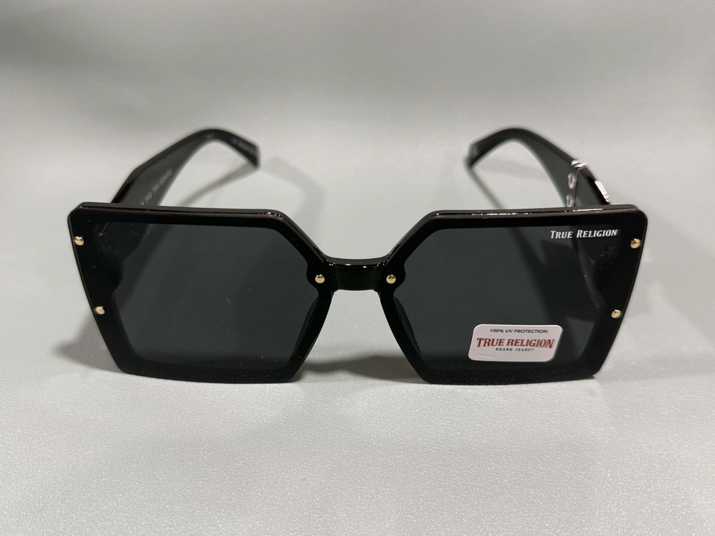 New Original TRUE RELIGION Square Sunglasses Mirrored Black TR TR57233 NWT 90's0