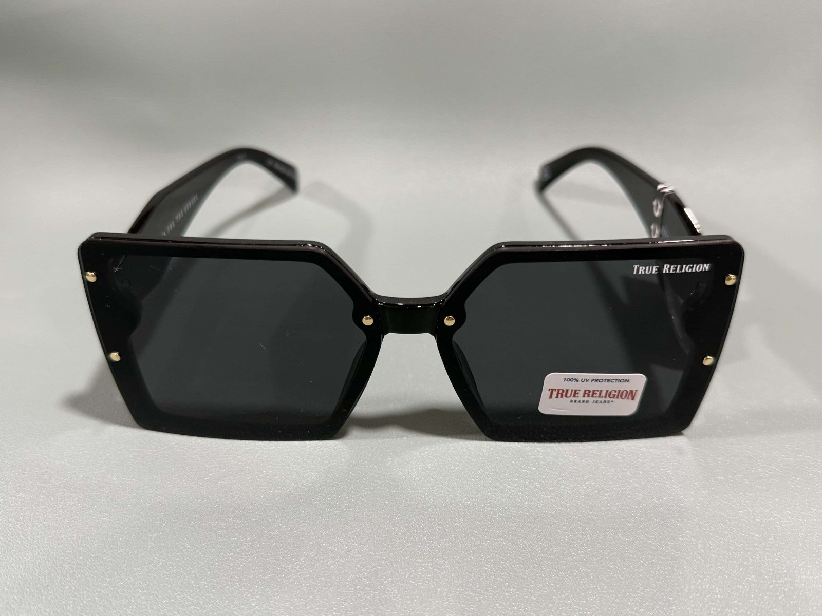 New Original TRUE RELIGION Square Sunglasses Mirrored Black TR TR57233 NWT 90's0