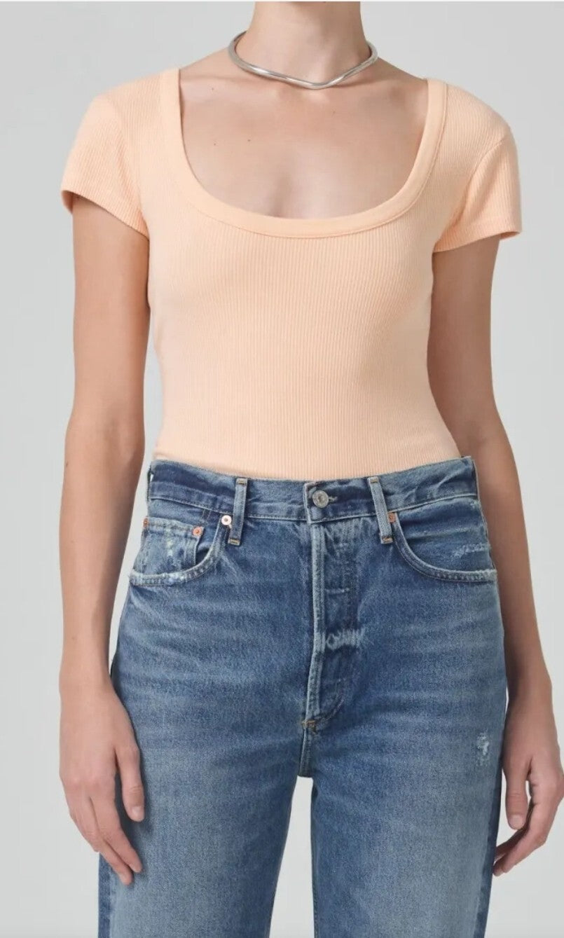NWT Citizens of Humanity SMALL Lima Scoop Neck Top In Cantaloupe 9284-3004 COH0