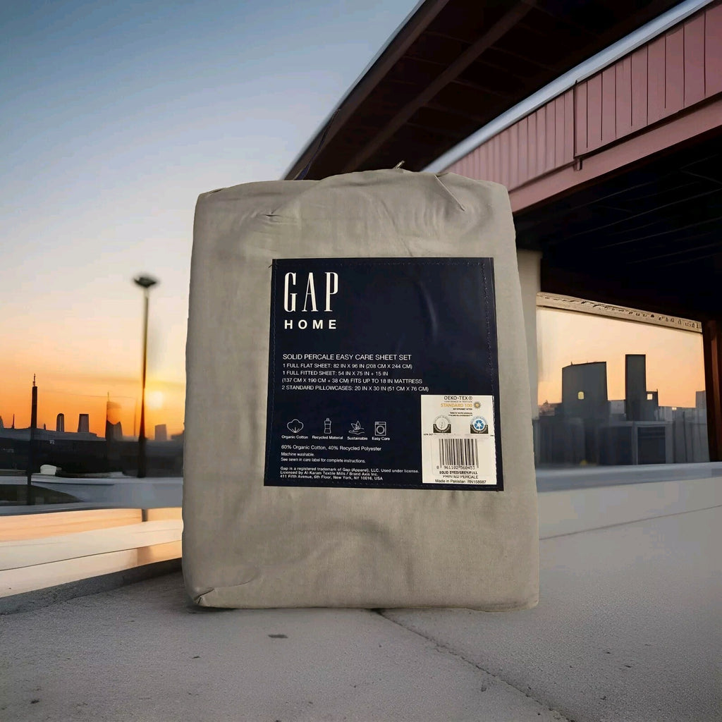 GAP Home Sheet Set Full Solid Percale Gray Easy Care 1 Flat 1 Fitted 2 Pillowcas1