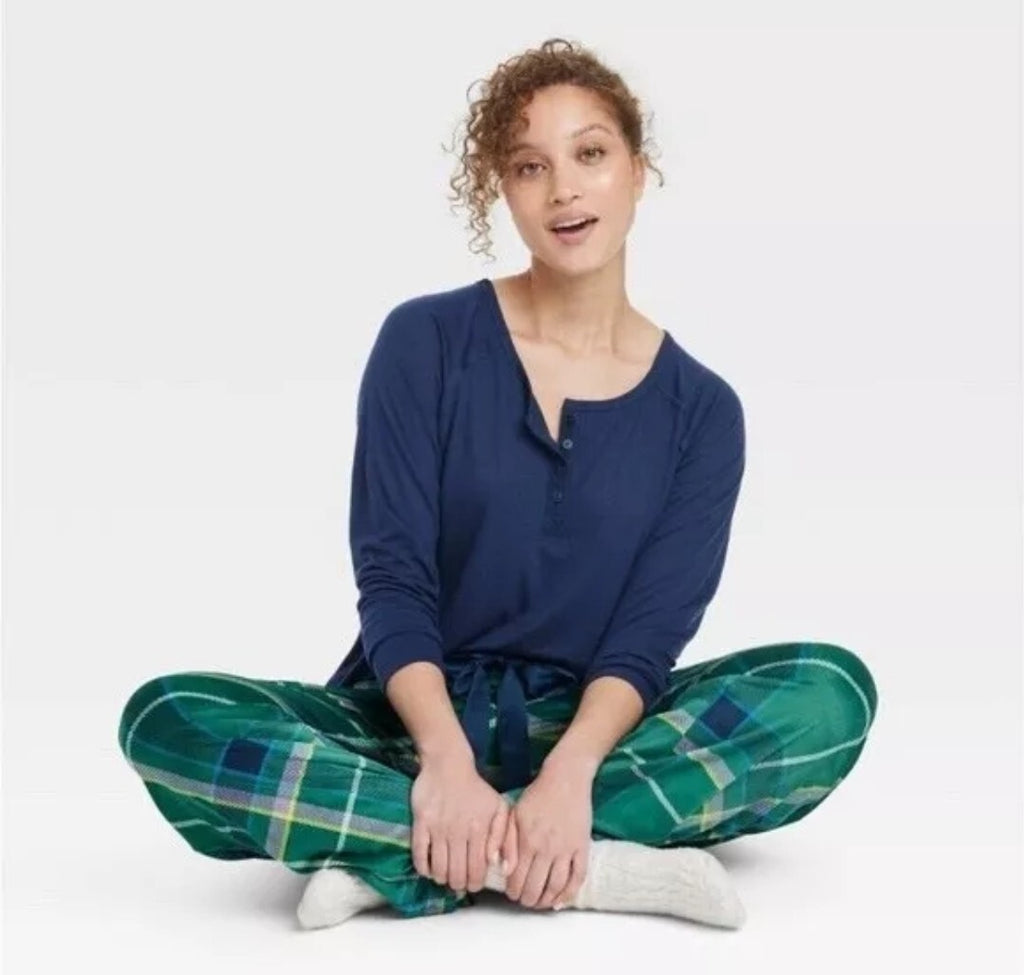 NWT Stars Above L Soft Micro Fleece Pajama Pants Loungewear Navy & Plaid Lg 3