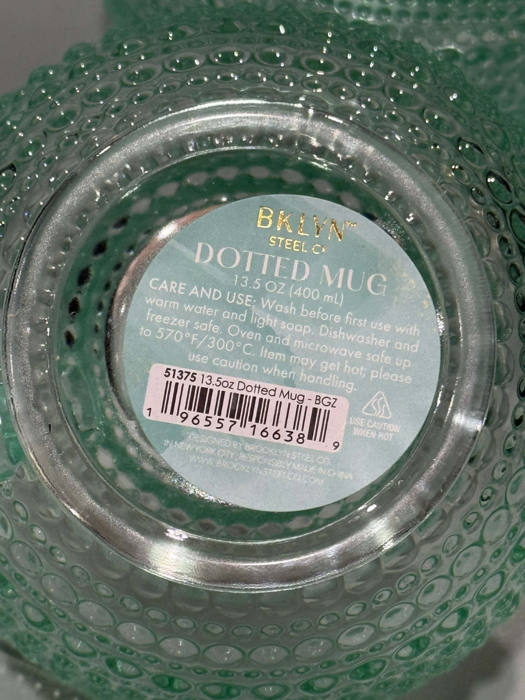 Seafoam Green, Bubble Bead Raised Texture 13.5 Oz Durable Glass Tea Cup Mug Set3