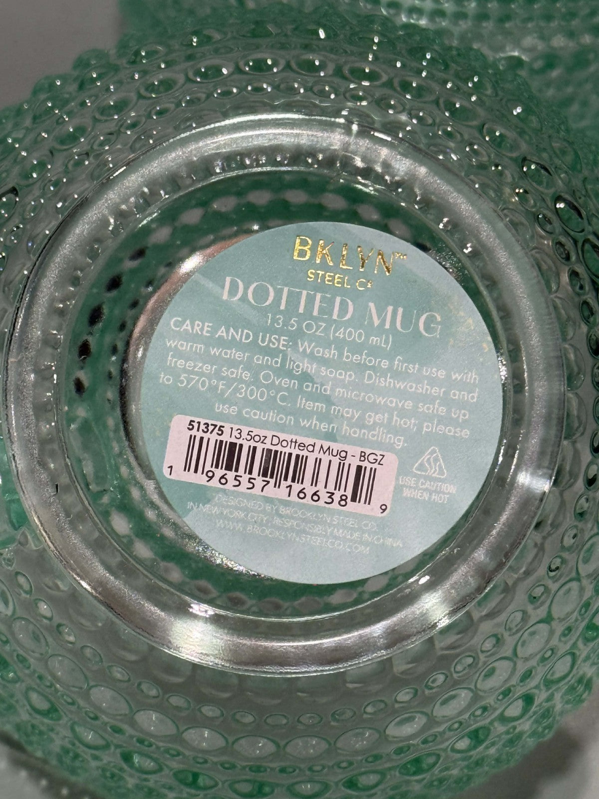 Seafoam Green, Bubble Bead Raised Texture 13.5 Oz Durable Glass Tea Cup Mug Set3