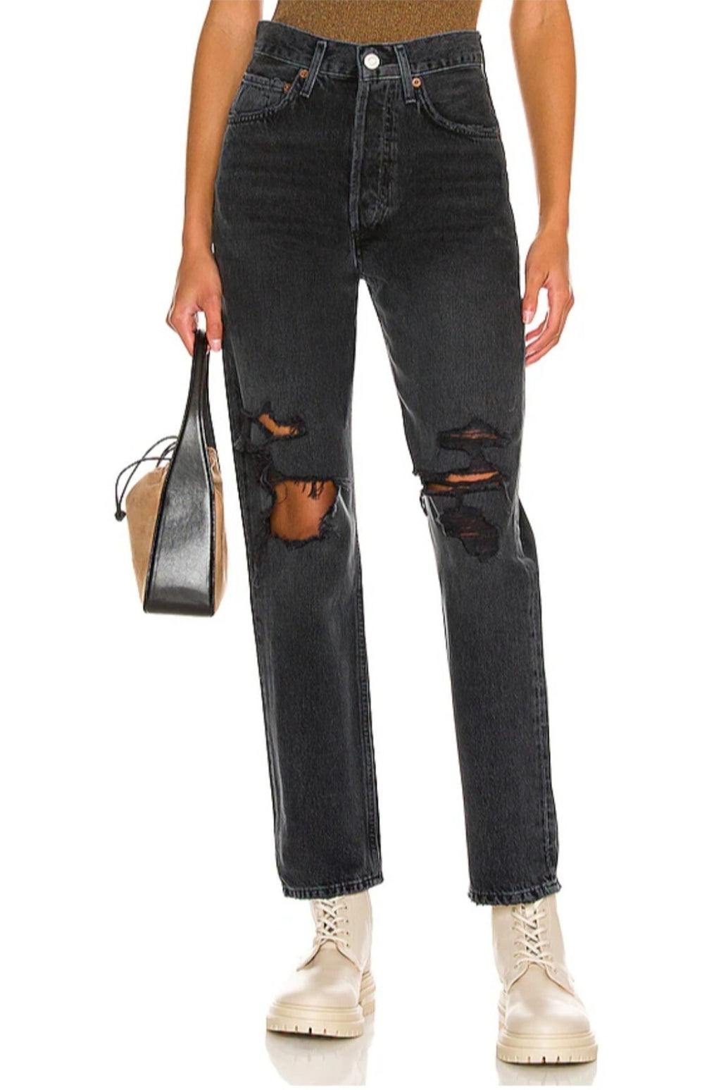 NWT Agolde 90s Mid Rise Loose Fit Jeans in Vagabond Washed Black Size 270