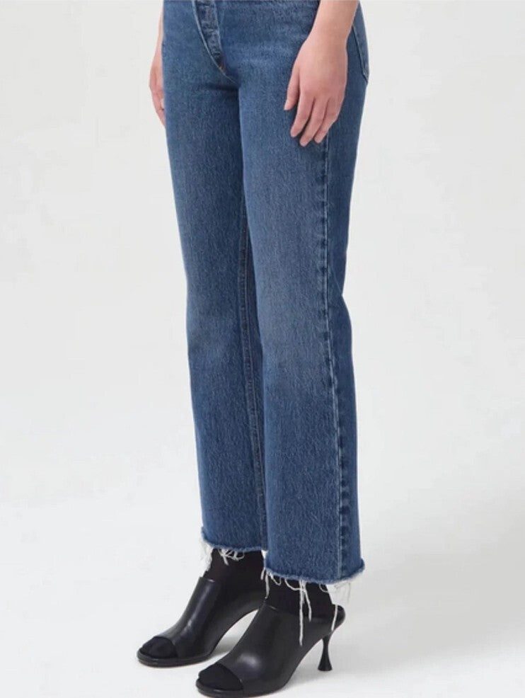 New AGOLDE Mid Rise Raw Hem Relaxed Boot Cut Jeans in Sphere, Size 27 Sz 4 Mom1