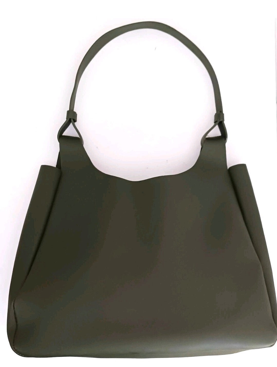 NEW Neiman Marcus Lg Tote Bag Olive Green Vegan Leather Open Top3