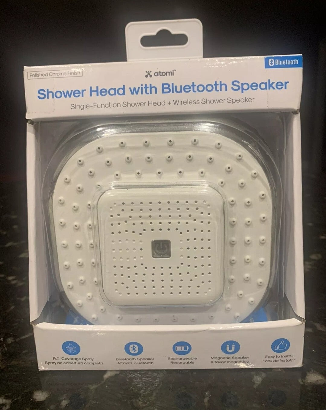 Atomi Shower Head with Bluetooth Speaker Wireless w/ Microphone Play Music NEW!!1