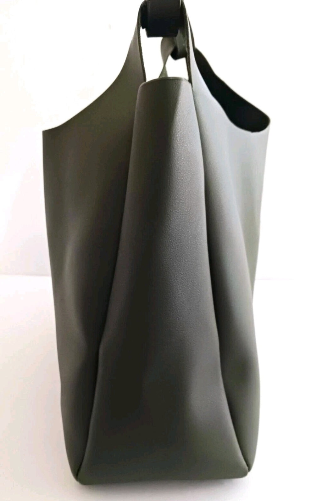 NEW Neiman Marcus Lg Tote Bag Olive Green Vegan Leather Open Top5