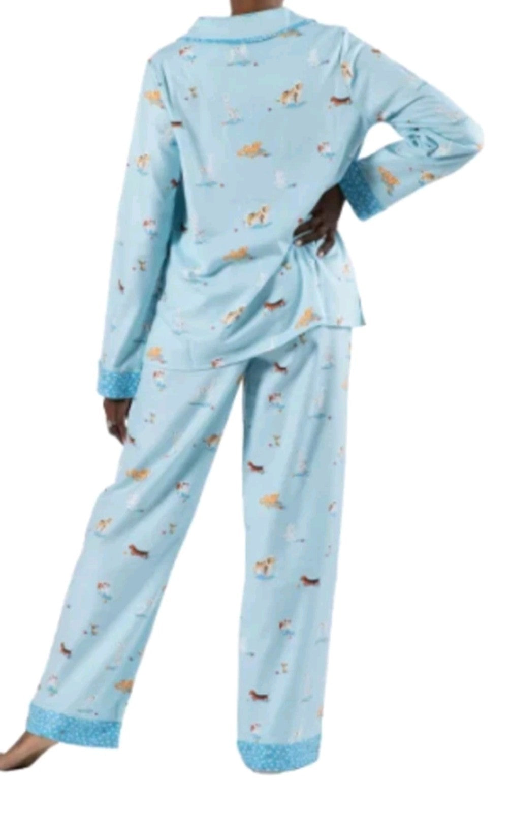 Munki Munki Womens Pajamas Blue Multicolor Dogs 2-Piece Flannel Pockets Soft XL1